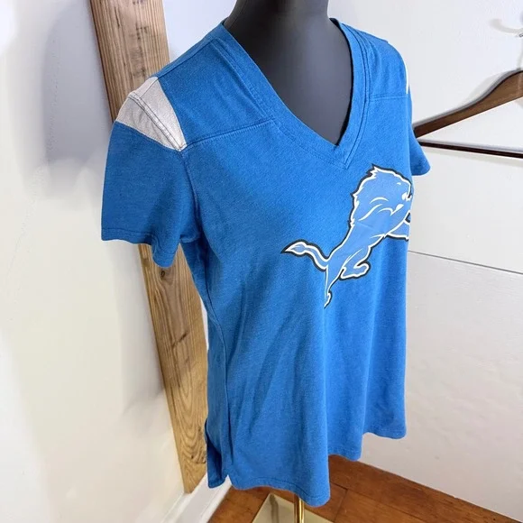 Nike NFL Detroit Lions Womens XL V-Neck T-Shirt Blue Short Sleeve Fan Gear - Picture 2 of 9